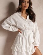 retro & icone Rochie Albă cu Elastic în talie și Volan Amee