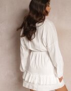 retro & icone Rochie Albă cu Elastic în talie și Volan Amee