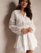 retro & icone Rochie Albă cu Elastic în talie și Volan Amee