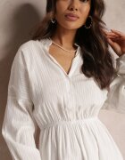 retro & icone Rochie Albă cu Elastic în talie și Volan Amee
