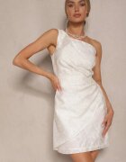 retro & icone Rochie Albă cu flori cu croi cambrat cu top asimetric pe un umăr Halavira