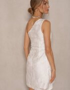 retro & icone Rochie Albă cu flori cu croi cambrat cu top asimetric pe un umăr Halavira