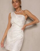 retro & icone Rochie Albă cu flori cu croi cambrat cu top asimetric pe un umăr Halavira