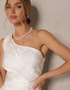 retro & icone Rochie Albă cu flori cu croi cambrat cu top asimetric pe un umăr Halavira