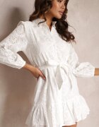 retro & icone Rochie Albă De Bumbac Brodată Tip Cămașă Baucia