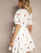 retro & icone Rochie Albă din Bumbac cu Cireșe cu Elastic în Talie Axona
