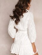 retro & icone Rochie Albă din țesătură brodată de bumbac legată în talie Roselia