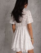 retro & icone Rochie Albă Evazată cu Decolteu închis cu capse Tarae