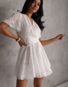 retro & icone Rochie Albă Evazată cu Decolteu închis cu capse Tarae