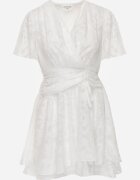 retro & icone Rochie Albă Evazată cu Decolteu închis cu capse Tarae