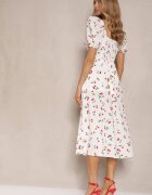 retro & icone Rochie Albă evazată decorată cu cireșe și legătură Hallonia