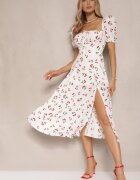 retro & icone Rochie Albă evazată decorată cu cireșe și legătură Hallonia