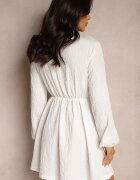 retro & icone Rochie Albă Legată Cloș cu Relief Decorativ Falretia