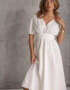 retro & icone Rochie Albă Midi cu Elastic în Talie cu Bretele Încrucișate la Spate Jorlyn