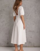retro & icone Rochie Albă Midi cu Elastic în Talie cu Bretele Încrucișate la Spate Jorlyn