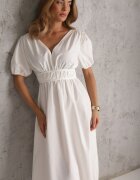 retro & icone Rochie Albă Midi cu Elastic în Talie cu Bretele Încrucișate la Spate Jorlyn