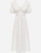 retro & icone Rochie Albă Midi cu Elastic în Talie cu Bretele Încrucișate la Spate Jorlyn