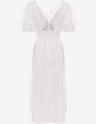 retro & icone Rochie Albă Midi cu Elastic în Talie cu Bretele Încrucișate la Spate Jorlyn
