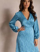 retro & icone Rochie Albastră Asimetrică Mini cu Mânecă Lungă și Șnur în Talie Cyness