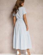 retro & icone Rochie Albastră Evazată Din bumbac Cu croi tip cămașă Legată în talie Arosofia