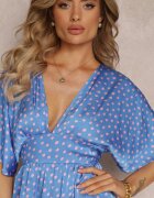 retro & icone Rochie Albastră Evazată Maxi cu buline cu decolteu adânc Sallo