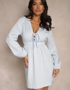 retro & icone Rochie Albastră Legată Cloș cu Imprimeu Decorativ Falretia