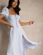 retro & icone Rochie Albastră Rustică cu croi evazat cu legătură și despicătură Idanvera