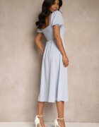 retro & icone Rochie Albastră Rustică cu croi evazat cu legătură și despicătură Idanvera