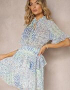 retro & icone Rochie Albastru deschis cu croială evazată cu volane și elastic în talie Nespia