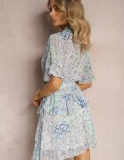 retro & icone Rochie Albastru deschis cu croială evazată cu volane și elastic în talie Nespia