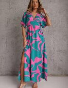 retro & icone Rochie Albastru-Roz Cloș cu Elastic în Talie și Decupaje Fienda