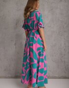 retro & icone Rochie Albastru-Roz Cloș cu Elastic în Talie și Decupaje Fienda