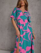 retro & icone Rochie Albastru-Roz Cloș cu Elastic în Talie și Decupaje Fienda