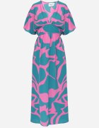 retro & icone Rochie Albastru-Roz Cloș cu Elastic în Talie și Decupaje Fienda