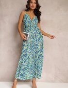 retro & icone Rochie Albastru-Verde Maxi cu bretele reglabile cu model abstract Jerela