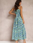 retro & icone Rochie Albastru-Verde Maxi cu bretele reglabile cu model abstract Jerela