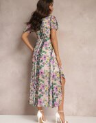 retro & icone Rochie Asimetrică Maxi Bej-Verde cu nasturi decorativi Nallini