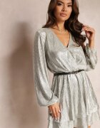 retro & icone Rochie Aurie Lejeră Cloș Mini cu Strălucire Metalică și Decolteu Petrecut cu Elastic în Talie Patangia