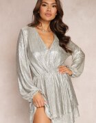 retro & icone Rochie Aurie Lejeră Cloș Mini cu Strălucire Metalică și Decolteu Petrecut cu Elastic în Talie Patangia