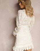 retro & icone Rochie Bej Ajustată Mini cu Drapaj și Model pe Plasă Welisia