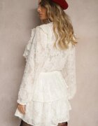 retro & icone Rochie Bej cu croi clos cu elastic în talie și volane Zinetha