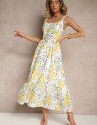 retro & icone Rochie bej de bumbac cu imprimeu cu lămâi Lenvira