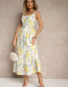 retro & icone Rochie bej de bumbac cu imprimeu cu lămâi Lenvira