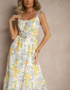 retro & icone Rochie bej de bumbac cu imprimeu cu lămâi Lenvira
