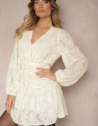 retro & icone Rochie Bej din Dantelă cu Croială Cambrată și Partea Superioară Petrecută Nelabine