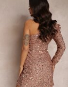 retro & icone Rochie Bej închis Asimetrică Paietată Ecie