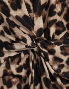 retro & icone Rochie Bej închis cu imprimeu leopard împodobită cu fentă și drapaj în talie Saliaris