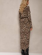 retro & icone Rochie Bej închis Imprimeu Leopard Ajustată Încrucișată cu Elastic în Talie Nikizia