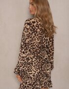 retro & icone Rochie Bej închis leopard cu croială cambrată cu drapaj și volănaș Trilobea