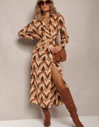 retro & icone Rochie Bej-Maro Plic cu Model Geometric Elavelle
